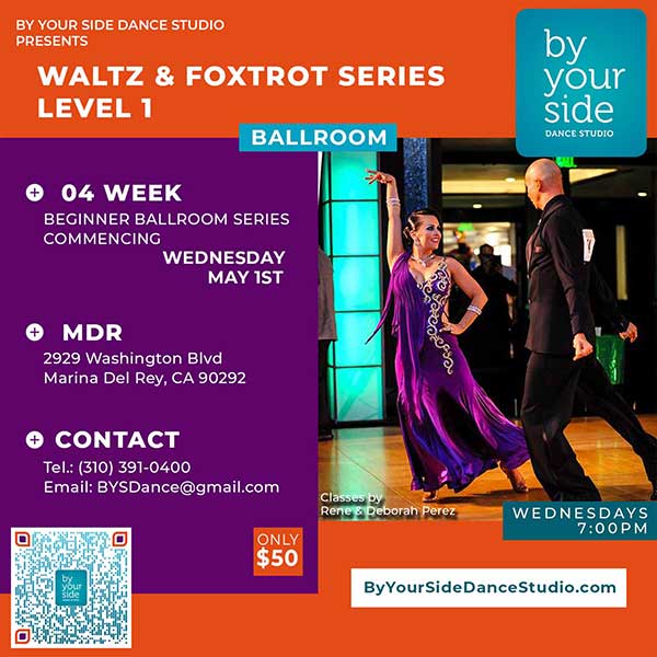 Learn the Waltz and Foxtrot in our 4-Week Level 1 Ballroom Series – Only $50 – Starting Wednesday, May 1st