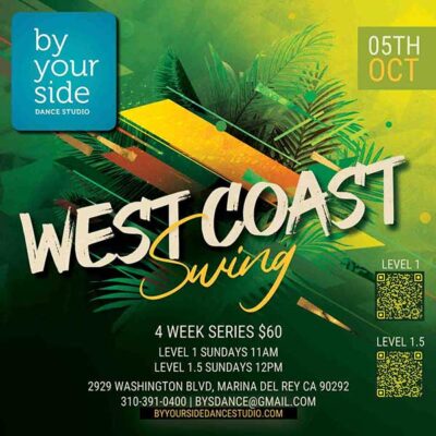🕺💃 4-Week West Coast Swing Series Level 1 and 1.5 – Only $60 – Starting Sunday, October 5th