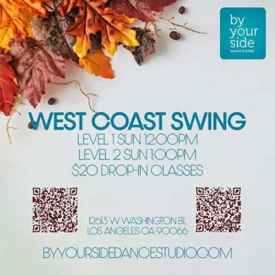 π Unbeatable Value: 4 Weeks of Dance Fun! πΊπ West Coast Swing Series Level 1 and 2 – Drop-ins only $20 per class – Starting Sunday, November 1st